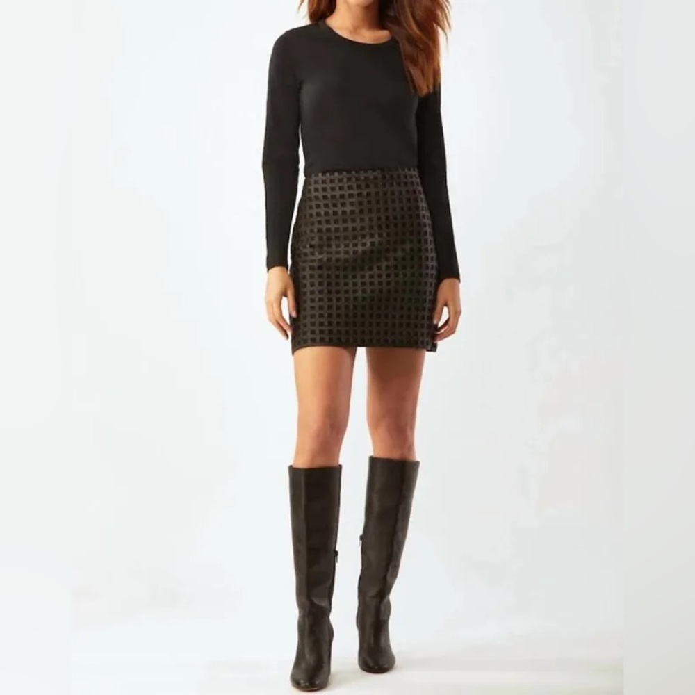Ecru Bonded Grid Leather Mini Skirt